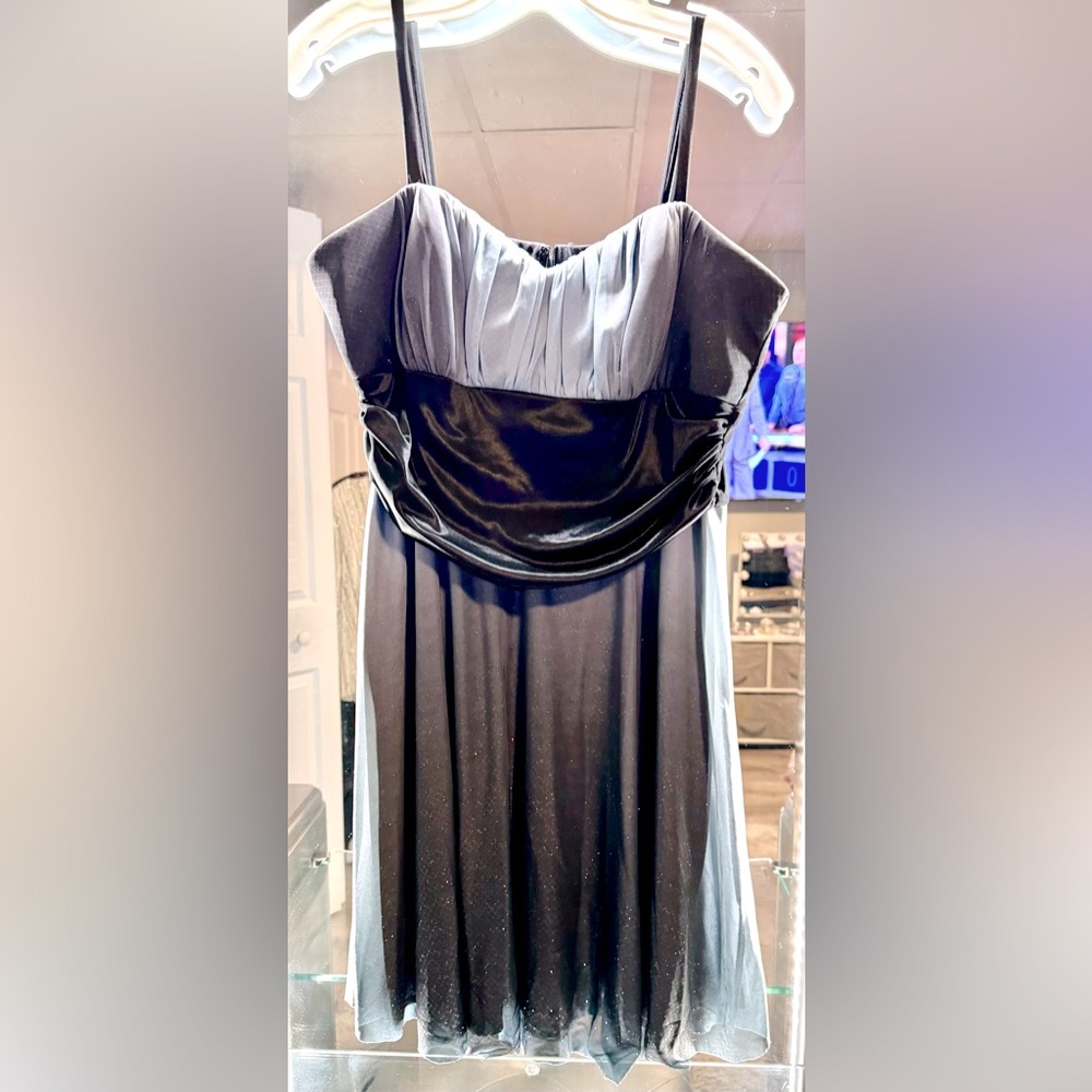 Prom / cocktail/ party mini dress periwinkle/ light gray hombre glitter strap